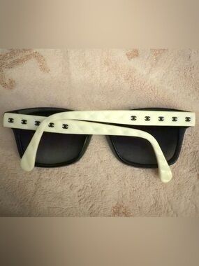 CHANEL Black Acetate Frame Lenses with White Logo Temple Sunglasses